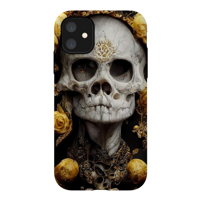iPhone 11 StrongFit yellow gold roses skull by haroulita