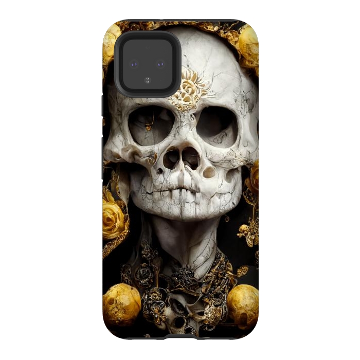 Pixel 4 StrongFit yellow gold roses skull by haroulita