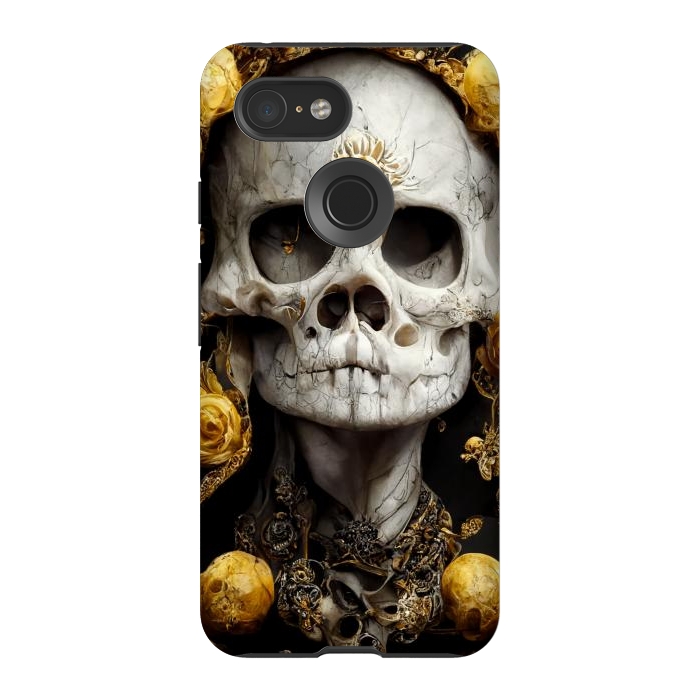 Pixel 3 StrongFit yellow gold roses skull by haroulita