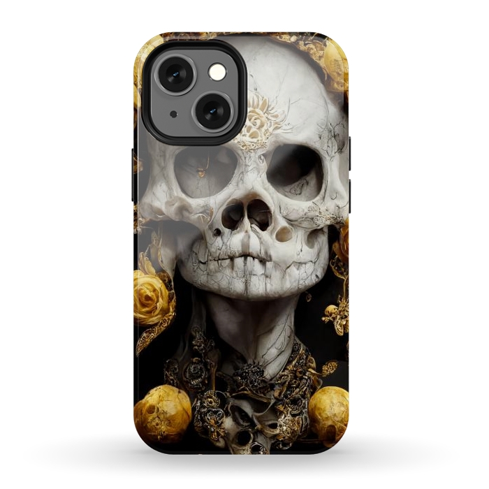 iPhone 12 mini StrongFit yellow gold roses skull by haroulita