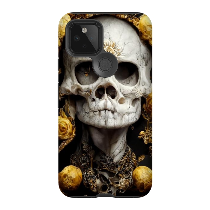 Pixel 5 StrongFit yellow gold roses skull by haroulita