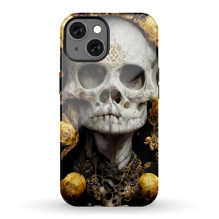 iPhone 13 StrongFit yellow gold roses skull by haroulita
