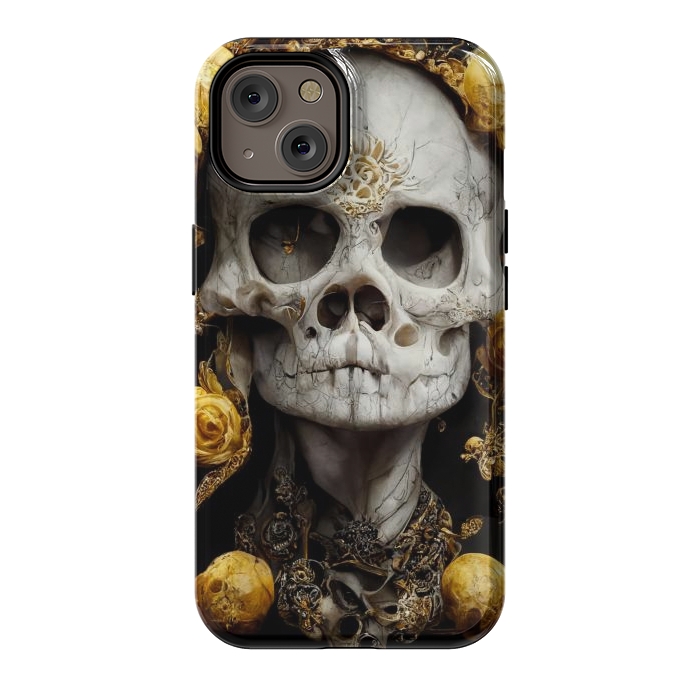 iPhone 14 StrongFit yellow gold roses skull by haroulita