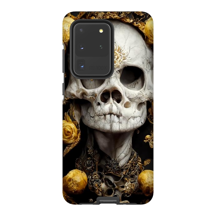 Galaxy S20 Ultra StrongFit yellow gold roses skull by haroulita