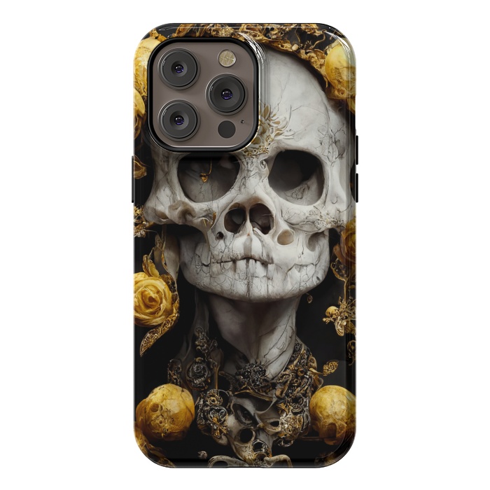 iPhone 14 Pro max StrongFit yellow gold roses skull by haroulita