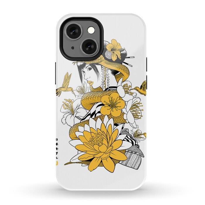 iPhone 12 mini StrongFit Yellow snake geisha by Alberto