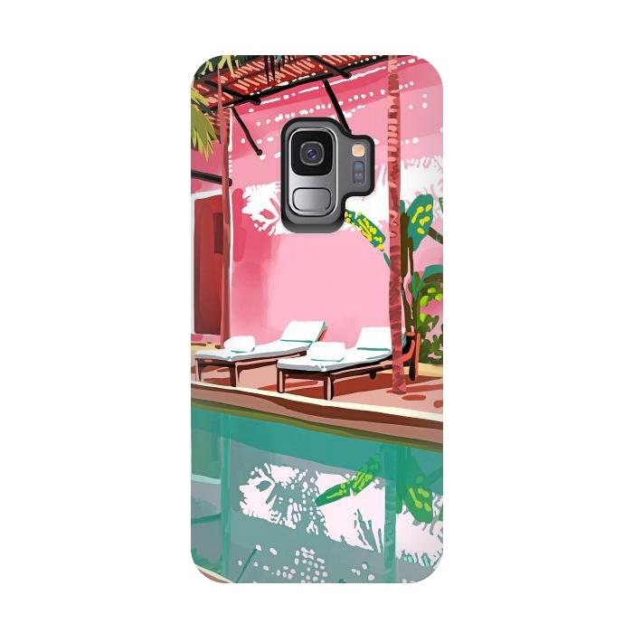 Galaxy S9 StrongFit Vacay Villa | Blush Pink Summer Architecture | Tropical Travel Building | Palm Bohemian Resort by Uma Prabhakar Gokhale