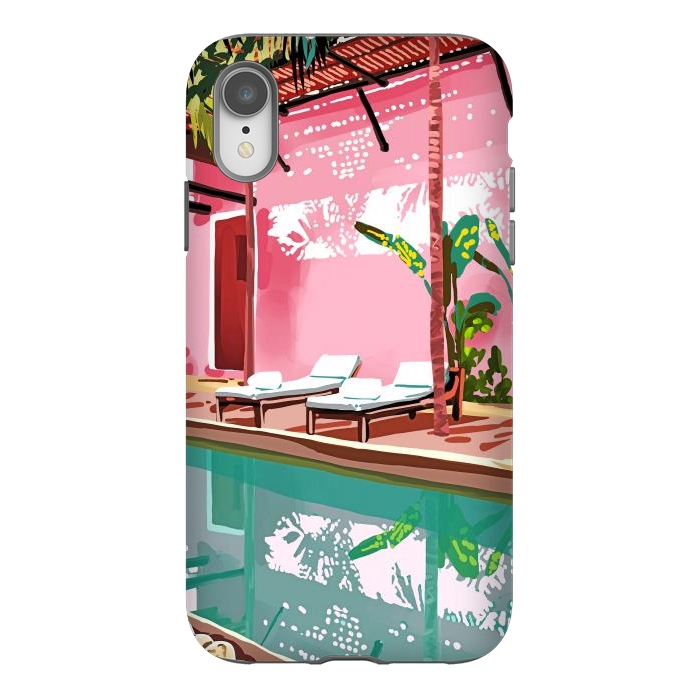 iPhone Xr StrongFit Vacay Villa | Blush Pink Summer Architecture | Tropical Travel Building | Palm Bohemian Resort by Uma Prabhakar Gokhale
