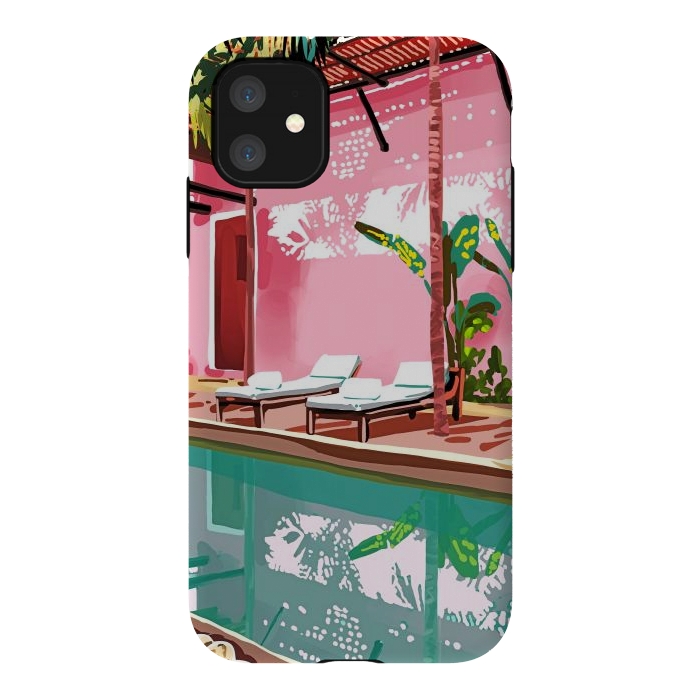 iPhone 11 StrongFit Vacay Villa | Blush Pink Summer Architecture | Tropical Travel Building | Palm Bohemian Resort by Uma Prabhakar Gokhale