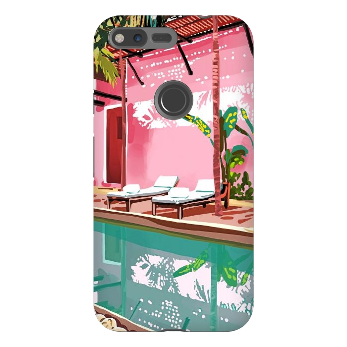 Pixel XL StrongFit Vacay Villa | Blush Pink Summer Architecture | Tropical Travel Building | Palm Bohemian Resort by Uma Prabhakar Gokhale