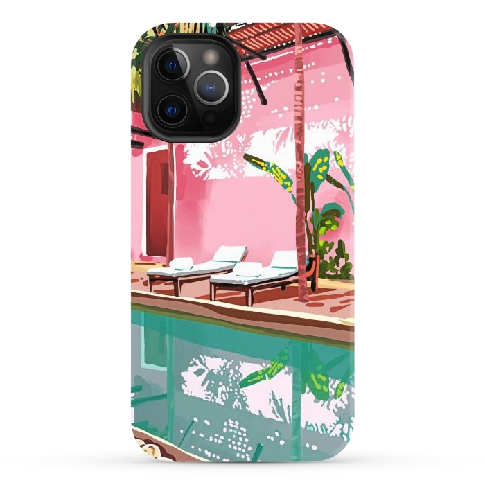 iPhone 12 Pro Max StrongFit Vacay Villa | Blush Pink Summer Architecture | Tropical Travel Building | Palm Bohemian Resort by Uma Prabhakar Gokhale