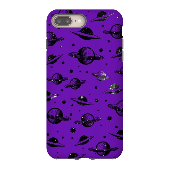 iPhone 7 plus StrongFit Planets, stars space pattern on purple background by Oana 
