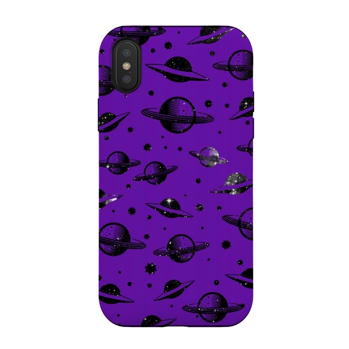 iPhone Xs / X StrongFit Planets, stars space pattern on purple background by Oana 