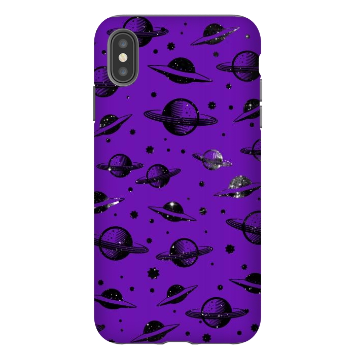 iPhone Xs Max StrongFit Planets, stars space pattern on purple background by Oana 