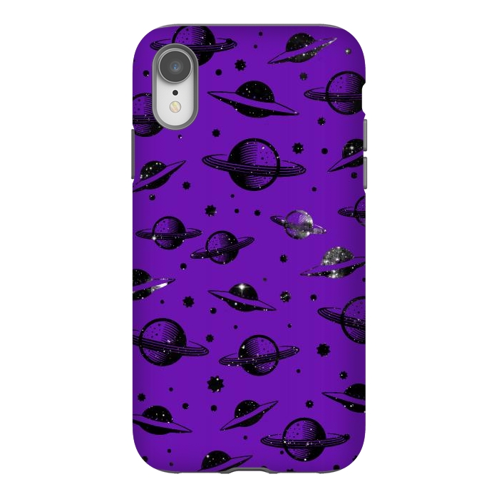 iPhone Xr StrongFit Planets, stars space pattern on purple background by Oana 