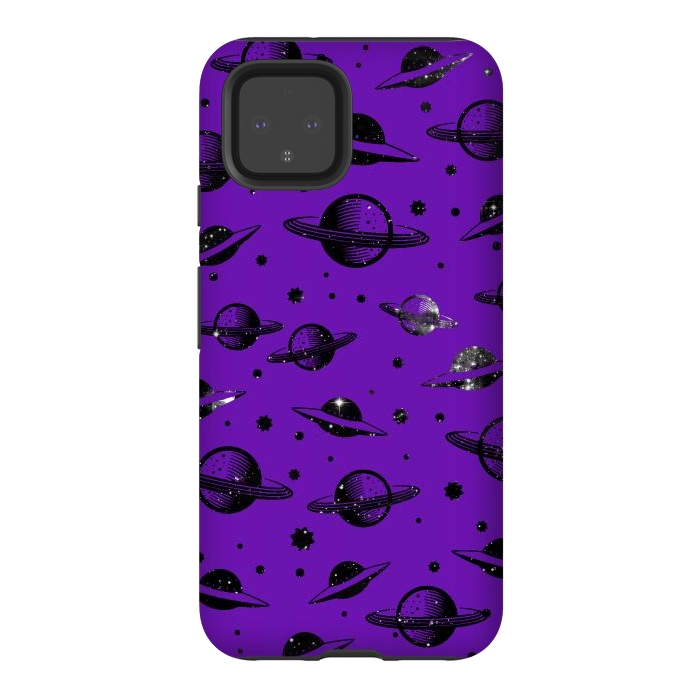 Pixel 4 StrongFit Planets, stars space pattern on purple background by Oana 