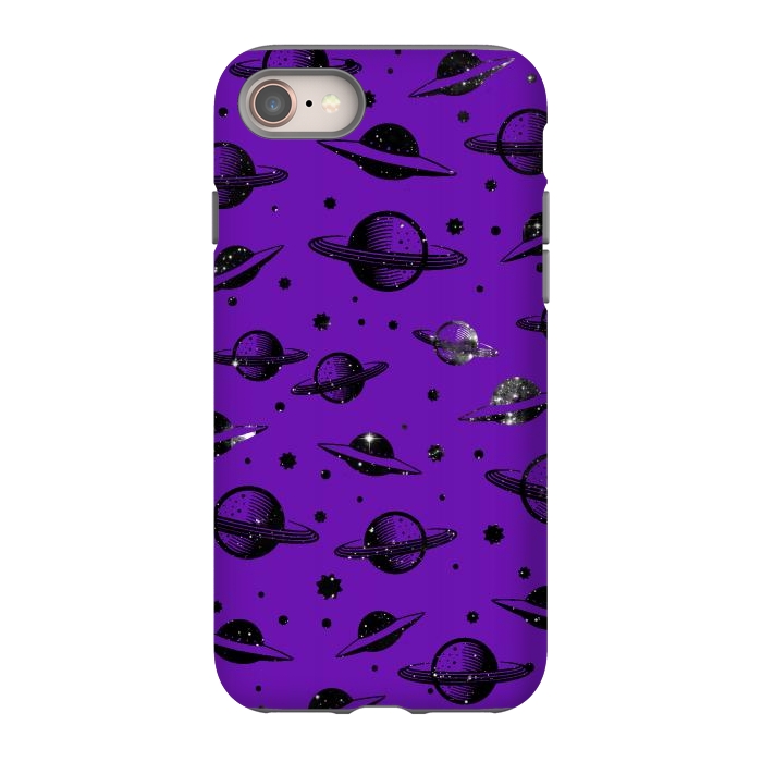 iPhone SE StrongFit Planets, stars space pattern on purple background by Oana 