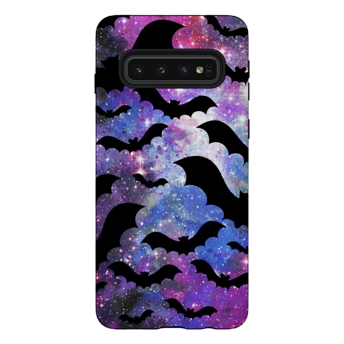 Galaxy S10 StrongFit Flying bats and starry night sky - purple-blue night sky by Oana 