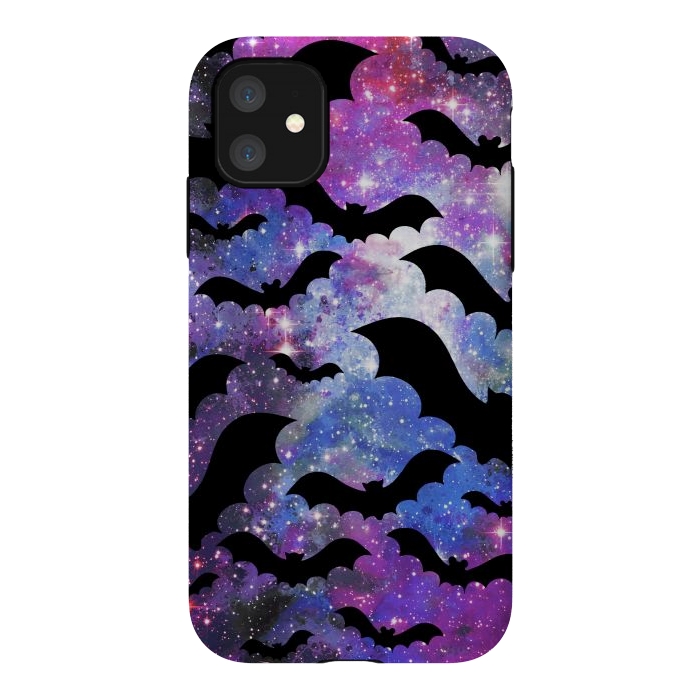 iPhone 11 StrongFit Flying bats and starry night sky - purple-blue night sky by Oana 