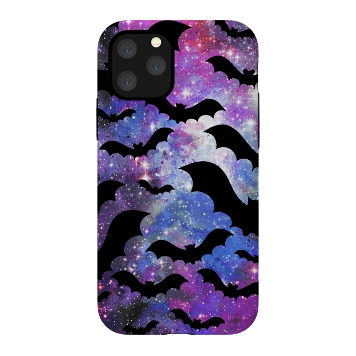 iPhone 11 Pro StrongFit Flying bats and starry night sky - purple-blue night sky by Oana 