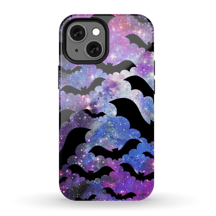 iPhone 12 mini StrongFit Flying bats and starry night sky - purple-blue night sky by Oana 