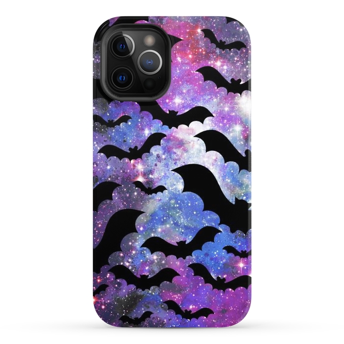 iPhone 12 Pro Max StrongFit Flying bats and starry night sky - purple-blue night sky by Oana 