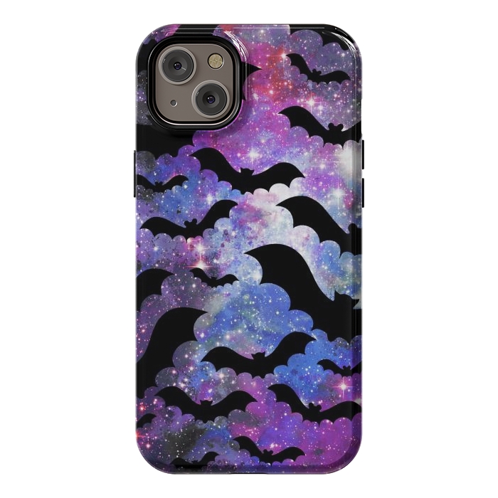 iPhone 14 Plus StrongFit Flying bats and starry night sky - purple-blue night sky by Oana 