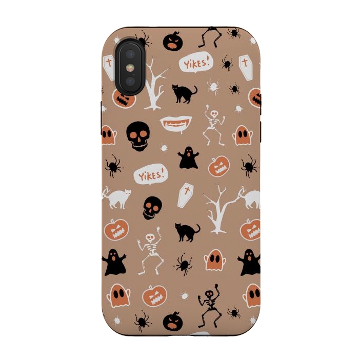iPhone Xs / X StrongFit Halloween Monster pattern - cute Halloween stickers - skull, pumpkin, black cat, ghost by Oana 