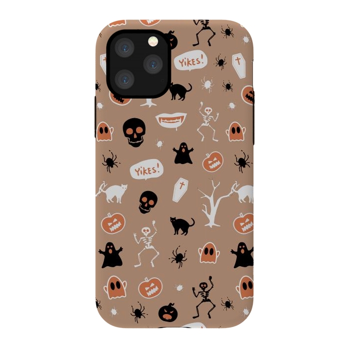 iPhone 11 Pro StrongFit Halloween Monster pattern - cute Halloween stickers - skull, pumpkin, black cat, ghost by Oana 