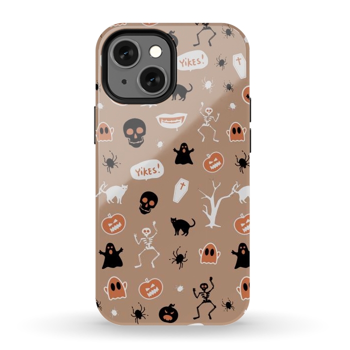 iPhone 12 mini StrongFit Halloween Monster pattern - cute Halloween stickers - skull, pumpkin, black cat, ghost by Oana 