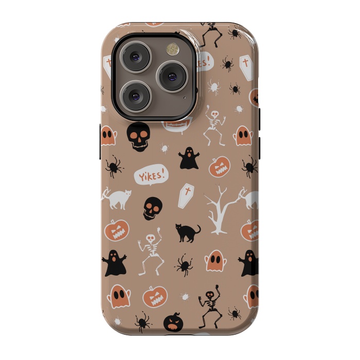 iPhone 14 Pro StrongFit Halloween Monster pattern - cute Halloween stickers - skull, pumpkin, black cat, ghost by Oana 
