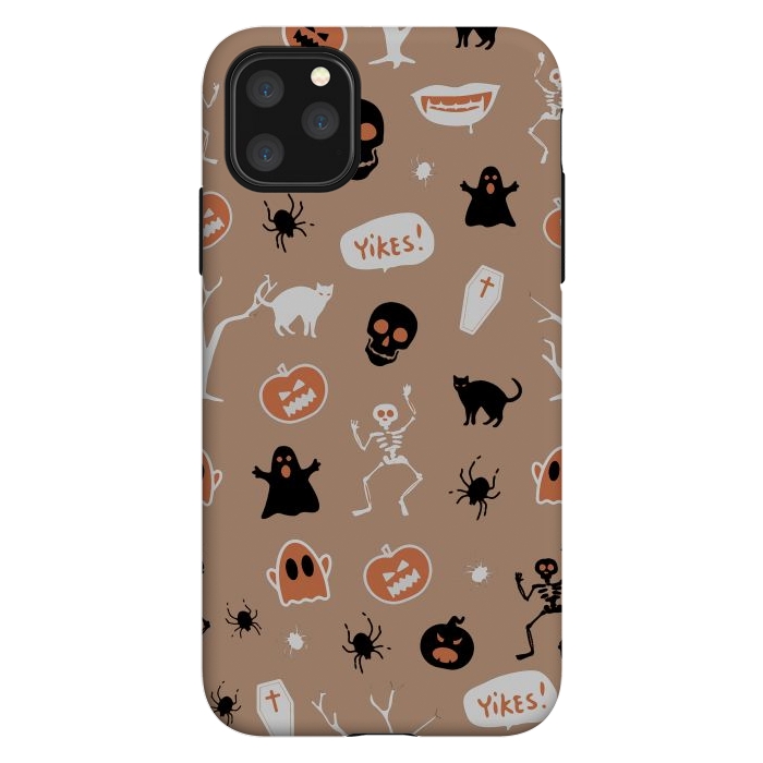 iPhone 11 Pro Max StrongFit Halloween Monster pattern - cute Halloween stickers - skull, pumpkin, black cat, ghost by Oana 