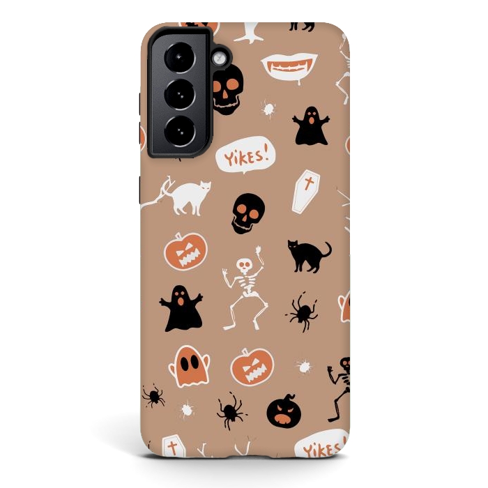 Galaxy S21 StrongFit Halloween Monster pattern - cute Halloween stickers - skull, pumpkin, black cat, ghost by Oana 