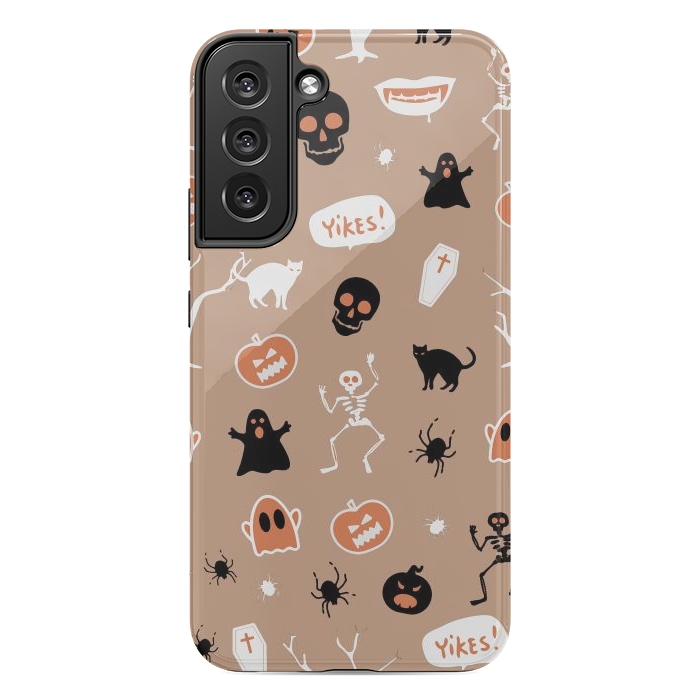 Galaxy S22 plus StrongFit Halloween Monster pattern - cute Halloween stickers - skull, pumpkin, black cat, ghost by Oana 