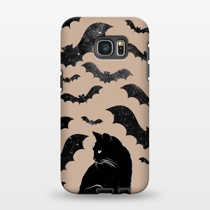 Galaxy S7 EDGE StrongFit Black cats and night sky bats - Halloween witchy illustration by Oana 