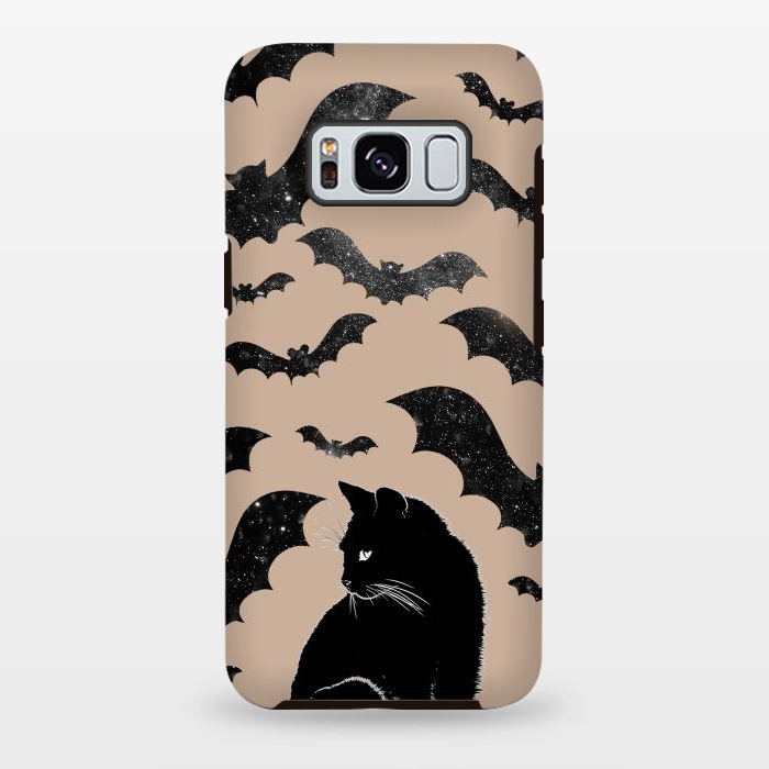Galaxy S8 plus StrongFit Black cats and night sky bats - Halloween witchy illustration by Oana 