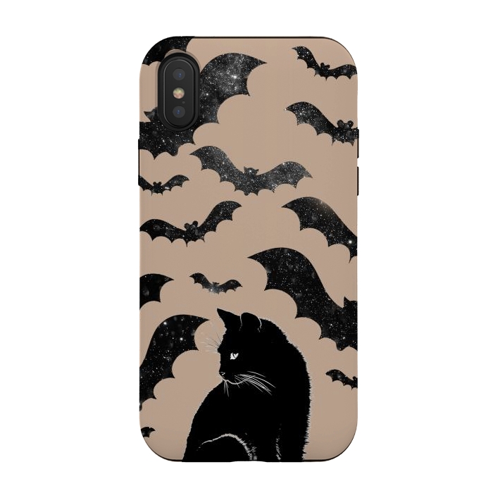 iPhone Xs / X StrongFit Black cats and night sky bats - Halloween witchy illustration by Oana 
