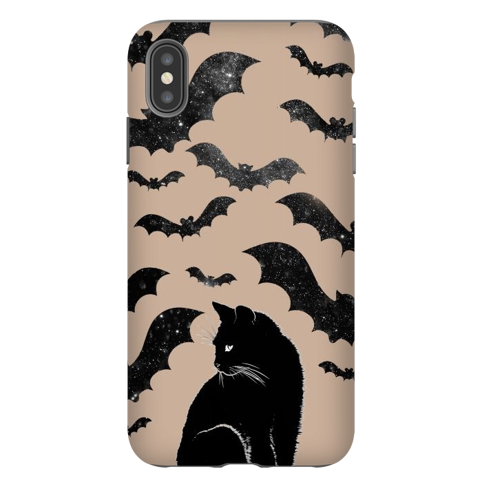 iPhone Xs Max StrongFit Black cats and night sky bats - Halloween witchy illustration by Oana 