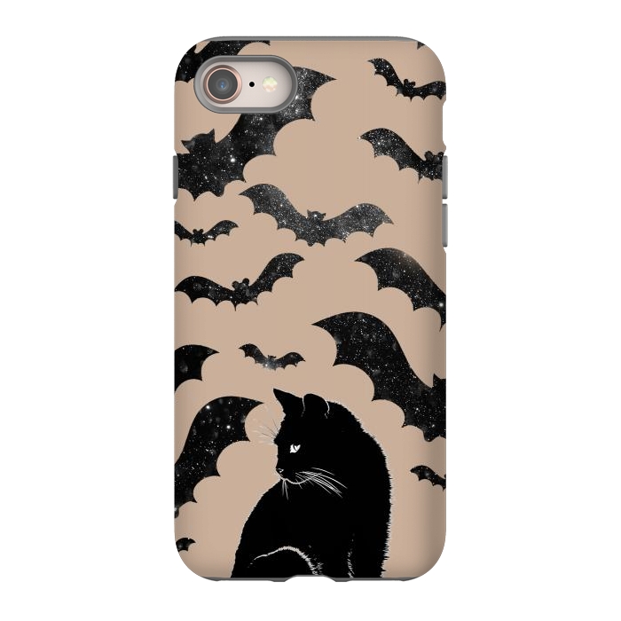 iPhone SE StrongFit Black cats and night sky bats - Halloween witchy illustration by Oana 