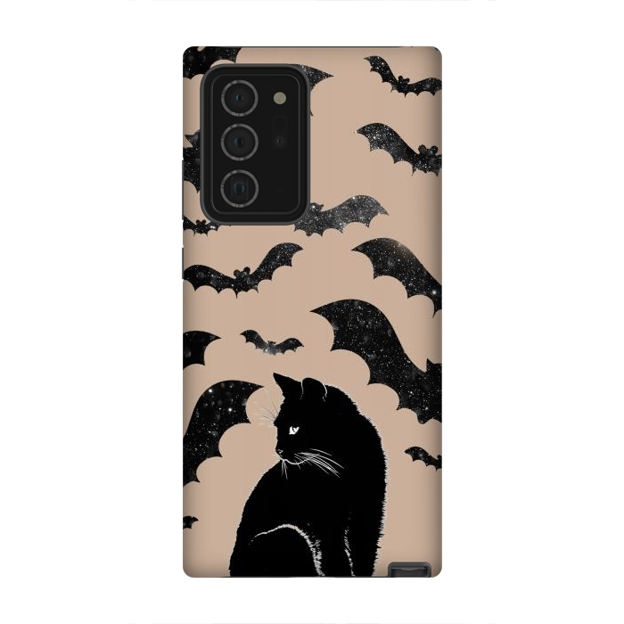 Galaxy Note 20 Ultra StrongFit Black cats and night sky bats - Halloween witchy illustration by Oana 