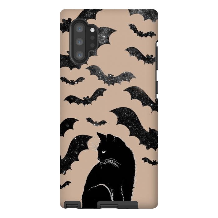 Galaxy Note 10 plus StrongFit Black cats and night sky bats - Halloween witchy illustration by Oana 