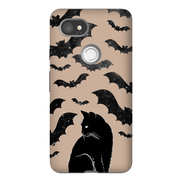 Pixel 2XL StrongFit Black cats and night sky bats - Halloween witchy illustration by Oana 