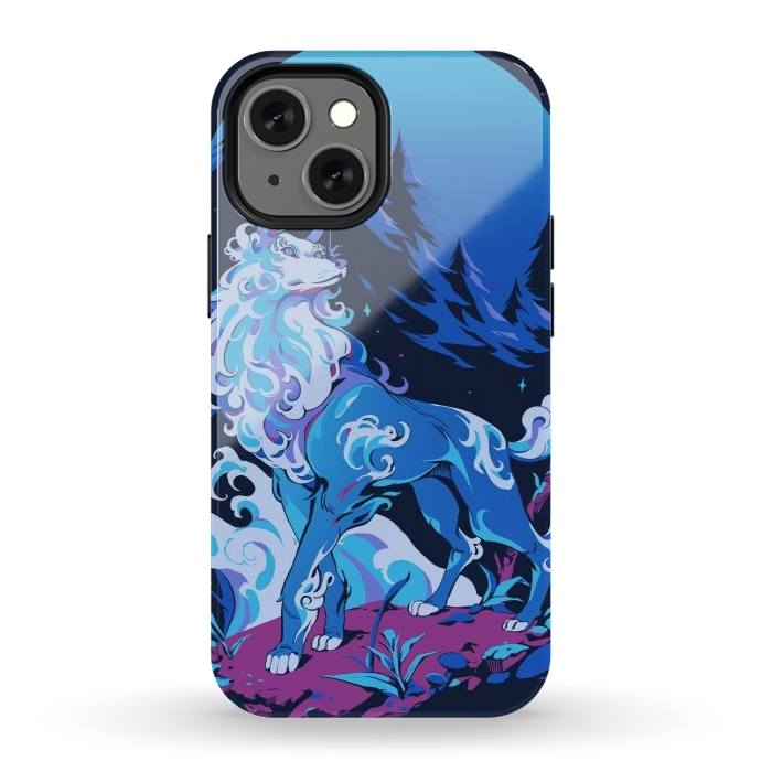 iPhone 13 mini StrongFit Spiritual Aqua Wolf by Ilustrata