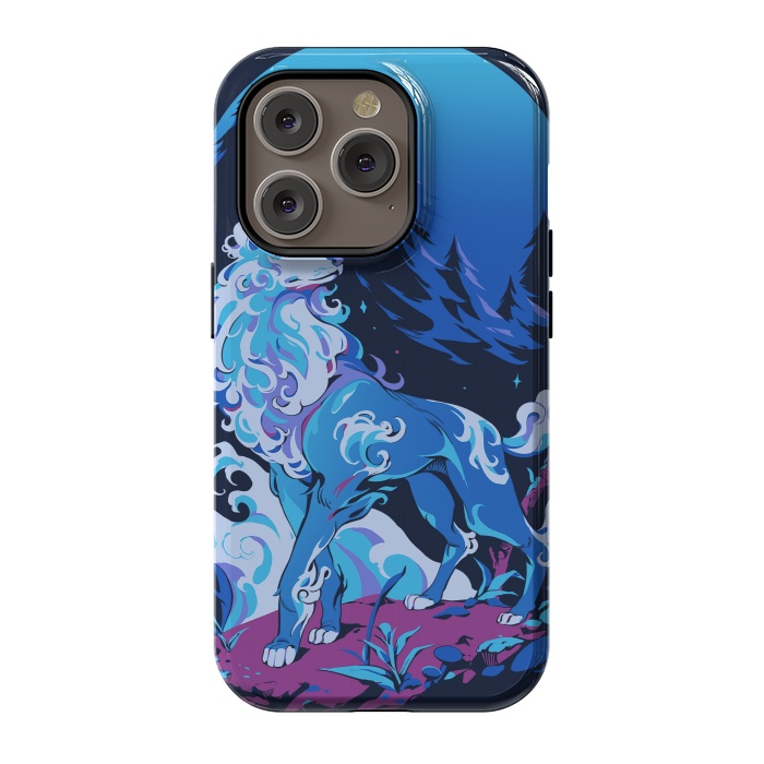 iPhone 14 Pro StrongFit Spiritual Aqua Wolf by Ilustrata