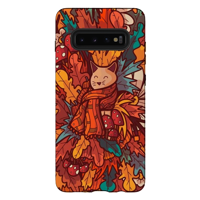 Galaxy S10 plus StrongFit Cosy autumn cat by Steve Wade (Swade)
