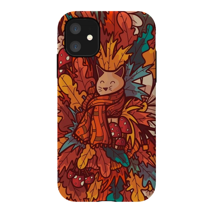 iPhone 11 StrongFit Cosy autumn cat by Steve Wade (Swade)