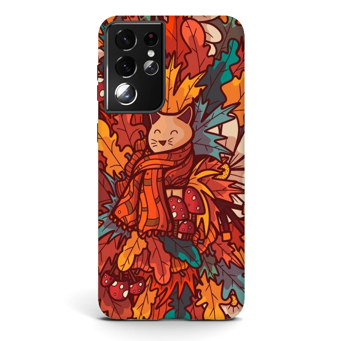 Galaxy S21 ultra StrongFit Cosy autumn cat by Steve Wade (Swade)