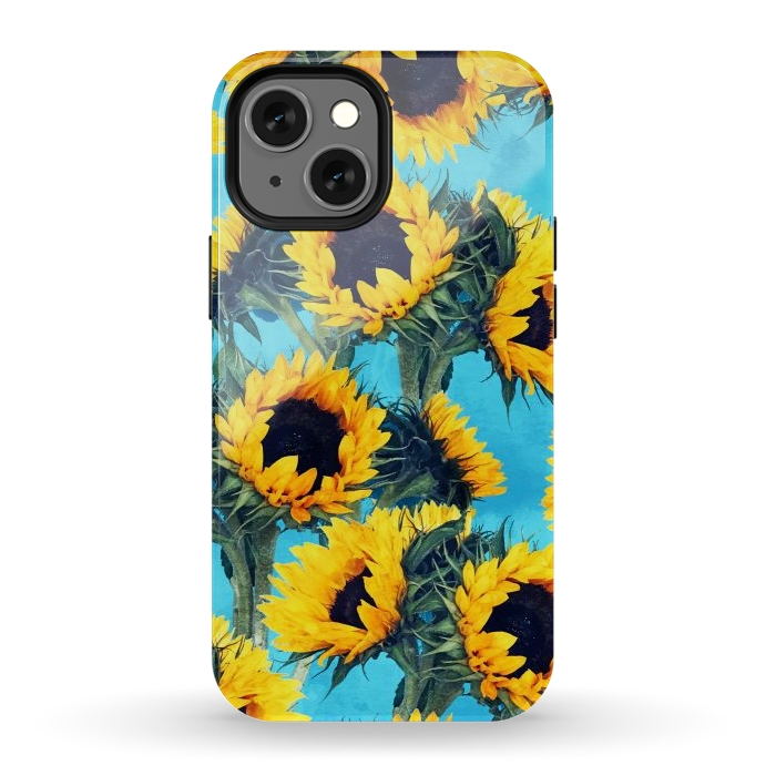 iPhone 13 mini StrongFit Sunflowers & Sky by Uma Prabhakar Gokhale
