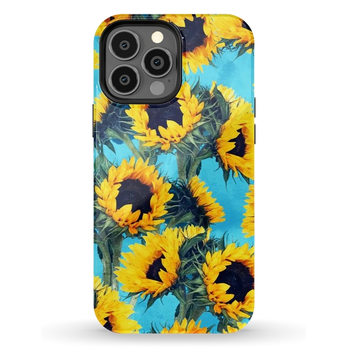 iPhone 13 Pro Max StrongFit Sunflowers & Sky by Uma Prabhakar Gokhale