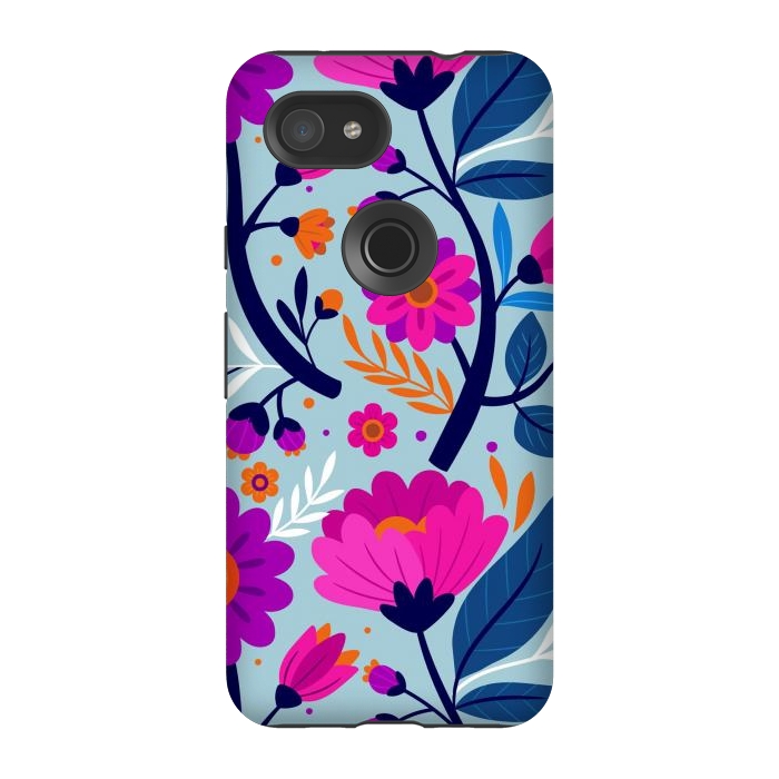 Pixel 3A StrongFit Colorful Exotic Floral Pattern by ArtsCase